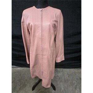 Women's Pink Blush Collarless Leather Zip-Front Coat sz 1 Uru Recoleta Argentina